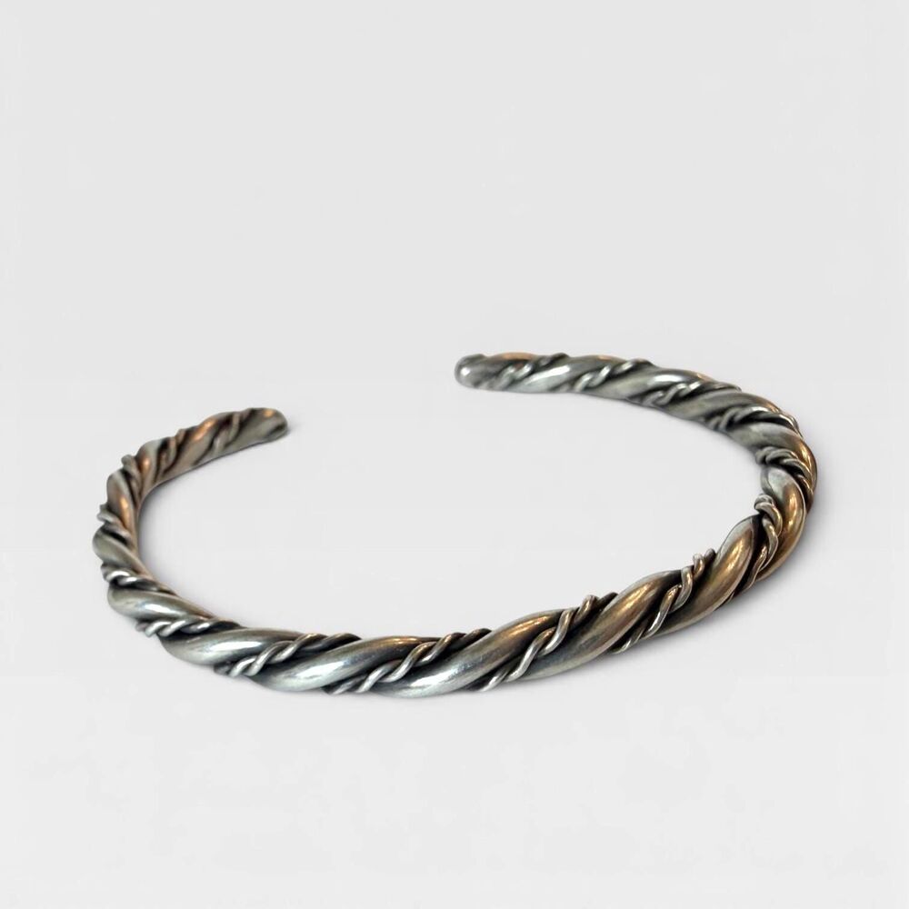 Vintage Sterling Silver Twisted Rope Cuff | Southwestern Boho Stackable Bracelet